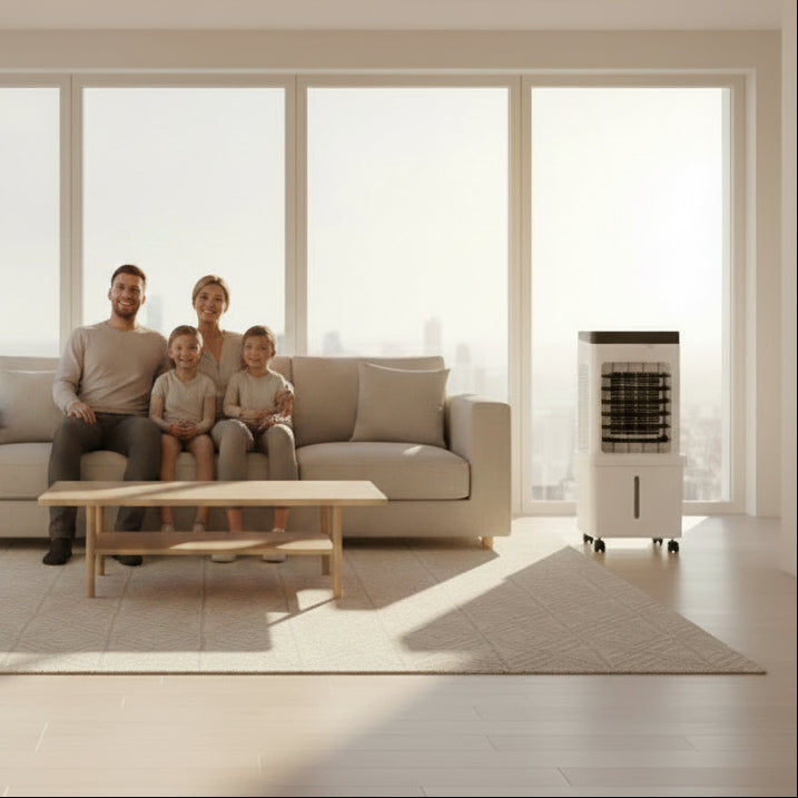 Portable air conditioner with wheels for easy movement. Mobile AC unit for flexible room cooling.