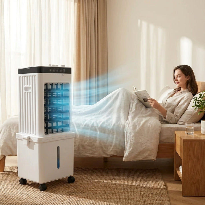 Energy-efficient 3-in-1 portable air cooler, dehumidifier & fan. Provides quiet home cooling for ultimate indoor comfort.