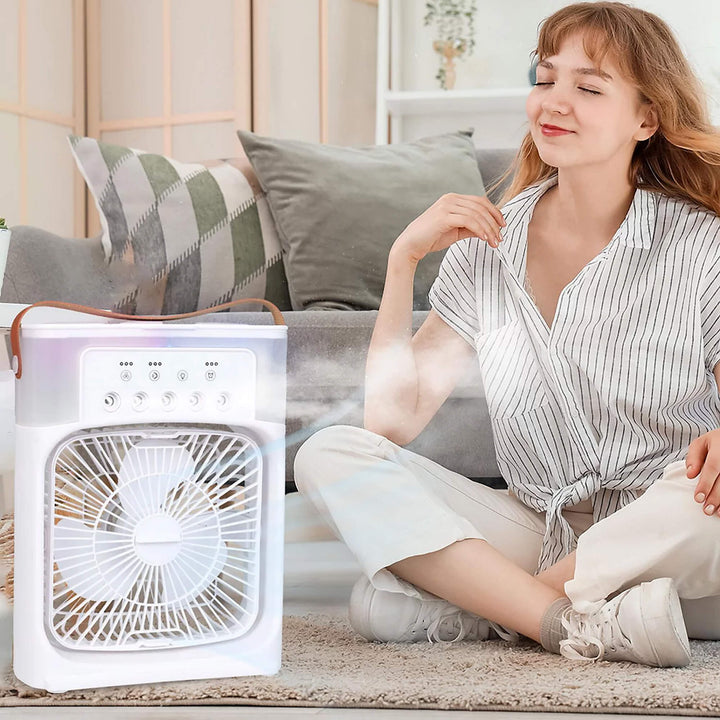 Modern portable fan, air cooler & humidifier for improved personal air quality.