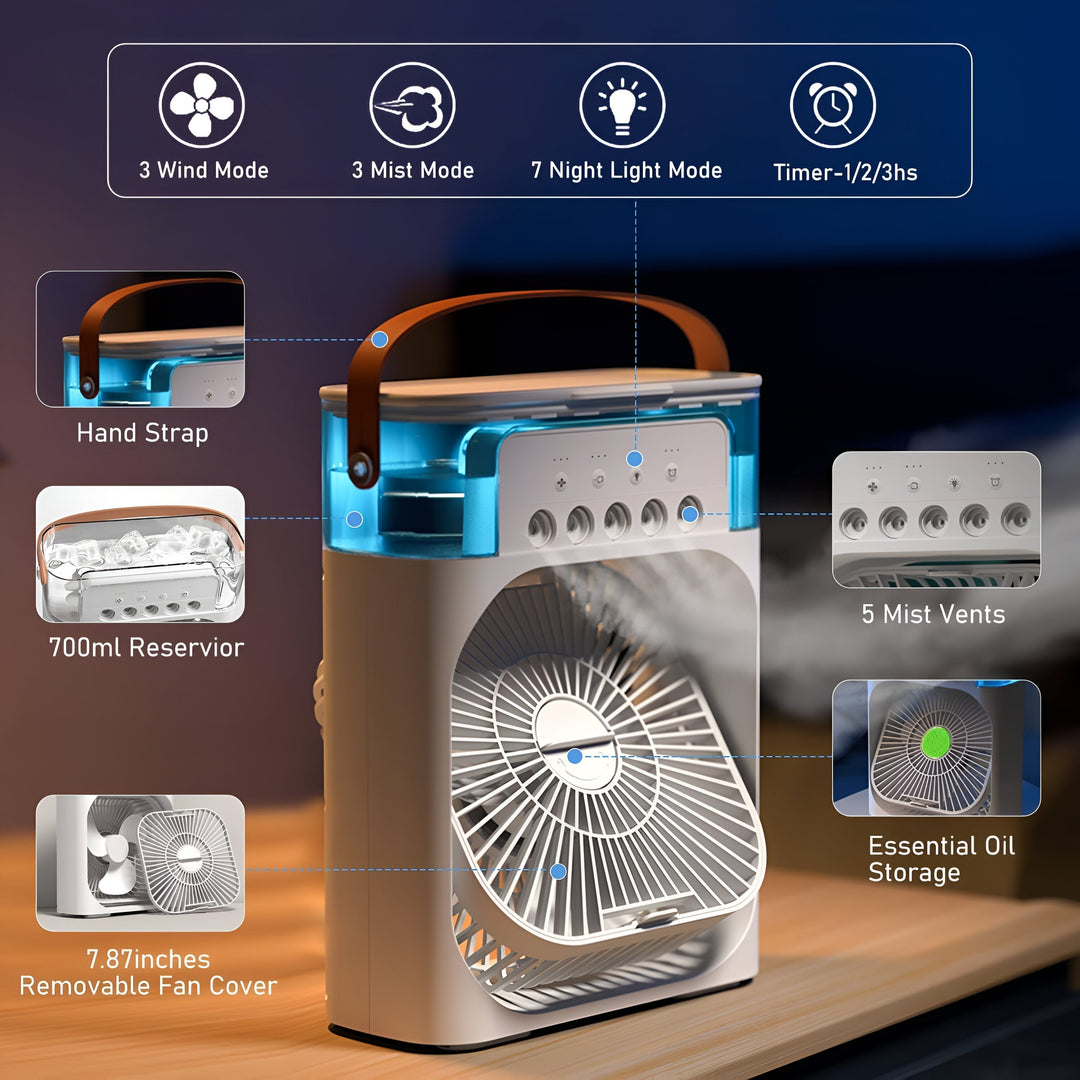 Desktop 3-in-1 cooling fan, humidifier, & air cooler for ultimate personal comfort.