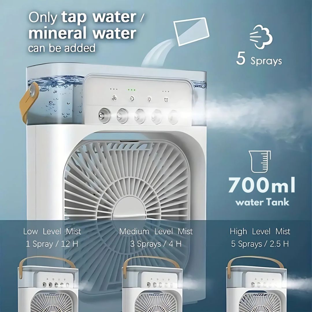 Unisex mini air cooler and personal humidifier, perfect for a cool environment in any room.