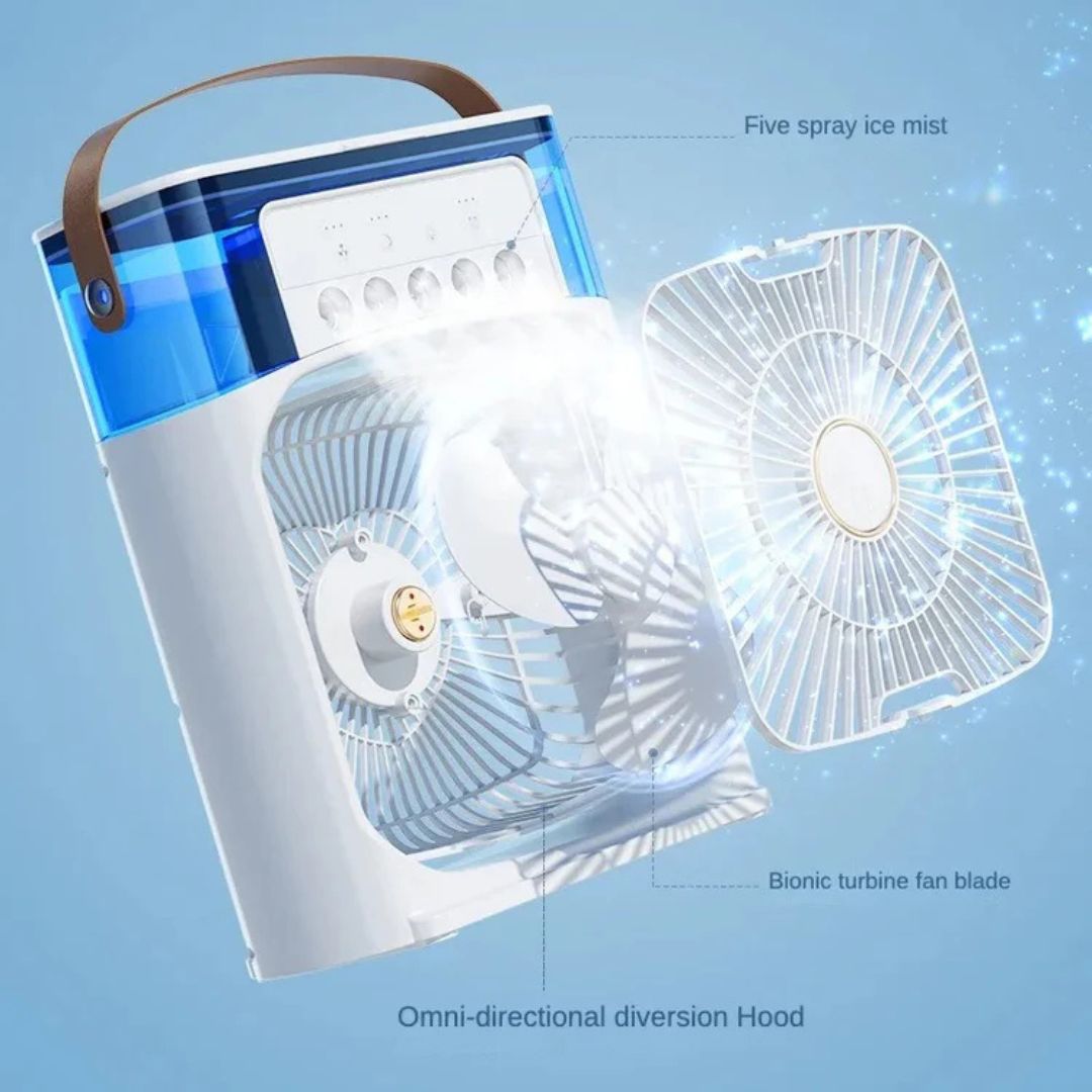 Desk-friendly 3-in-1 air cooler, fan, and humidifier for ultimate office comfort.