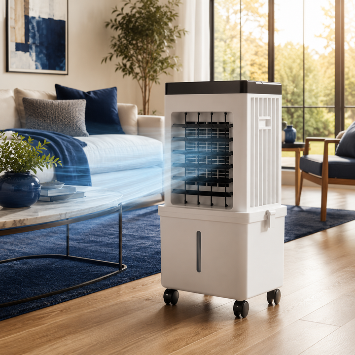 Portable 3-in-1 air cooler, humidifier & purifier. Compact design for easy personal cooling & home comfort.