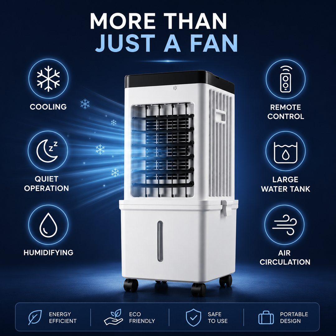 Sleek portable 3-in-1 air cooler with quiet operation. Enhances home comfort & purifies air for better quality.