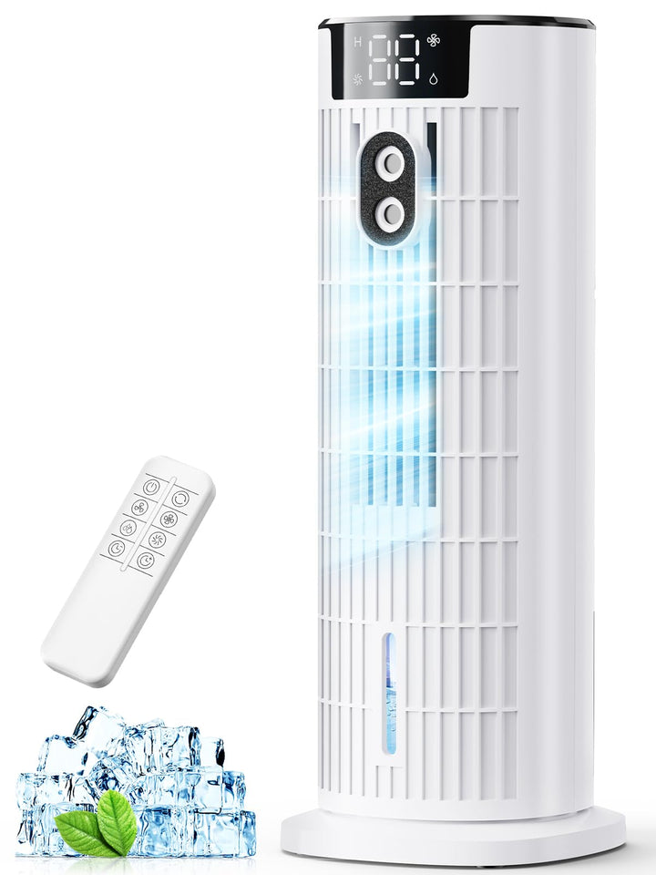 Portable 4-in-1 evaporative air cooler for home comfort, featuring cooling, fan, humidifier, and mist functions.