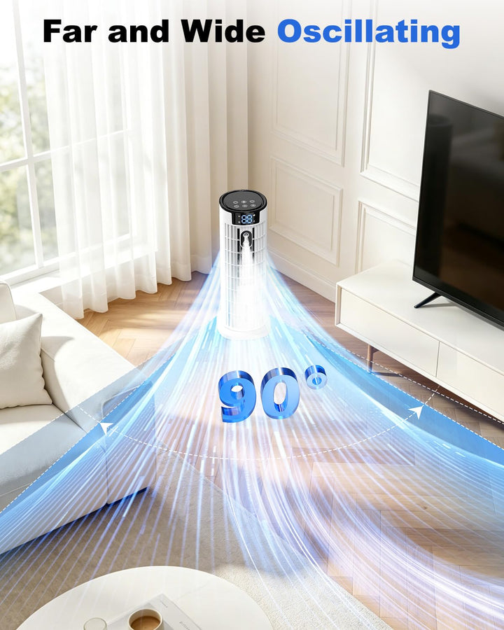 Modern portable air cooler with remote control & timer. Evaporative cooling for personal comfort.