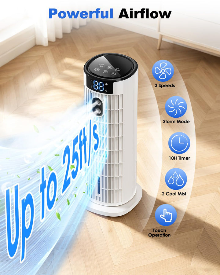 Energy-efficient portable evaporative air cooler with remote, offering cool relief & humidification.