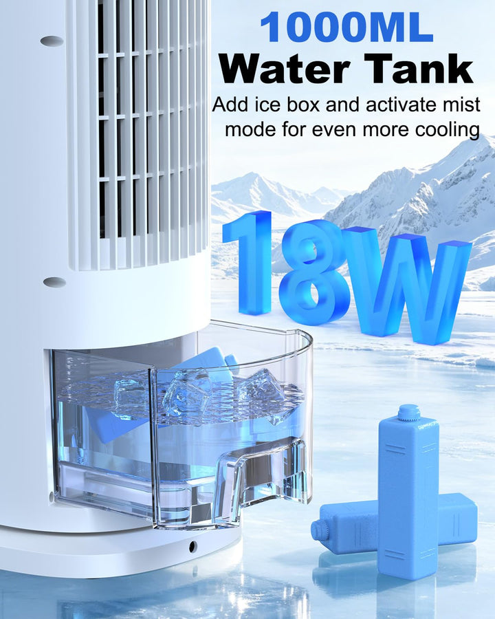 Sleek personal evaporative cooler for desk or room, with remote & timer functions. Enjoy fresh air.
