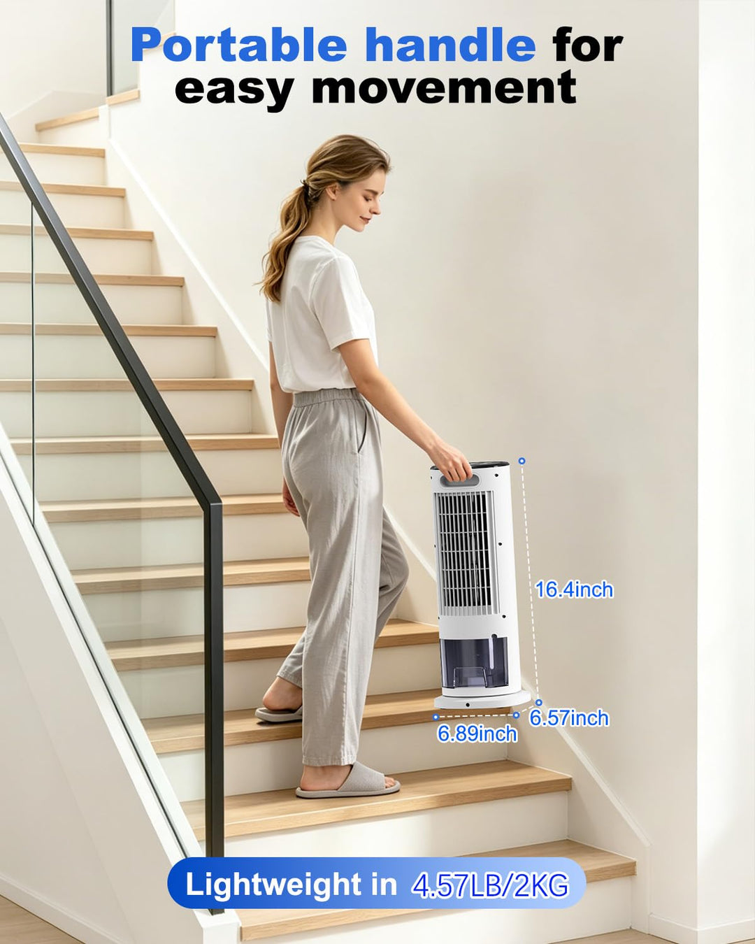 Smart portable air cooler with remote & timer. Evaporative cooling, fan, & humidifier in one unit.