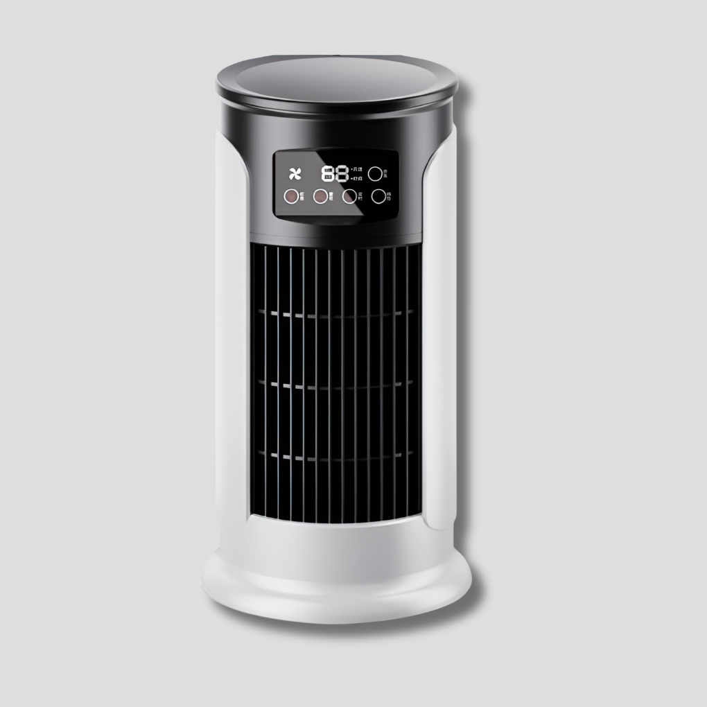 Portable air cooling desk fan for home & office. Compact electric personal cooler for summer comfort. Efficient cooling device.