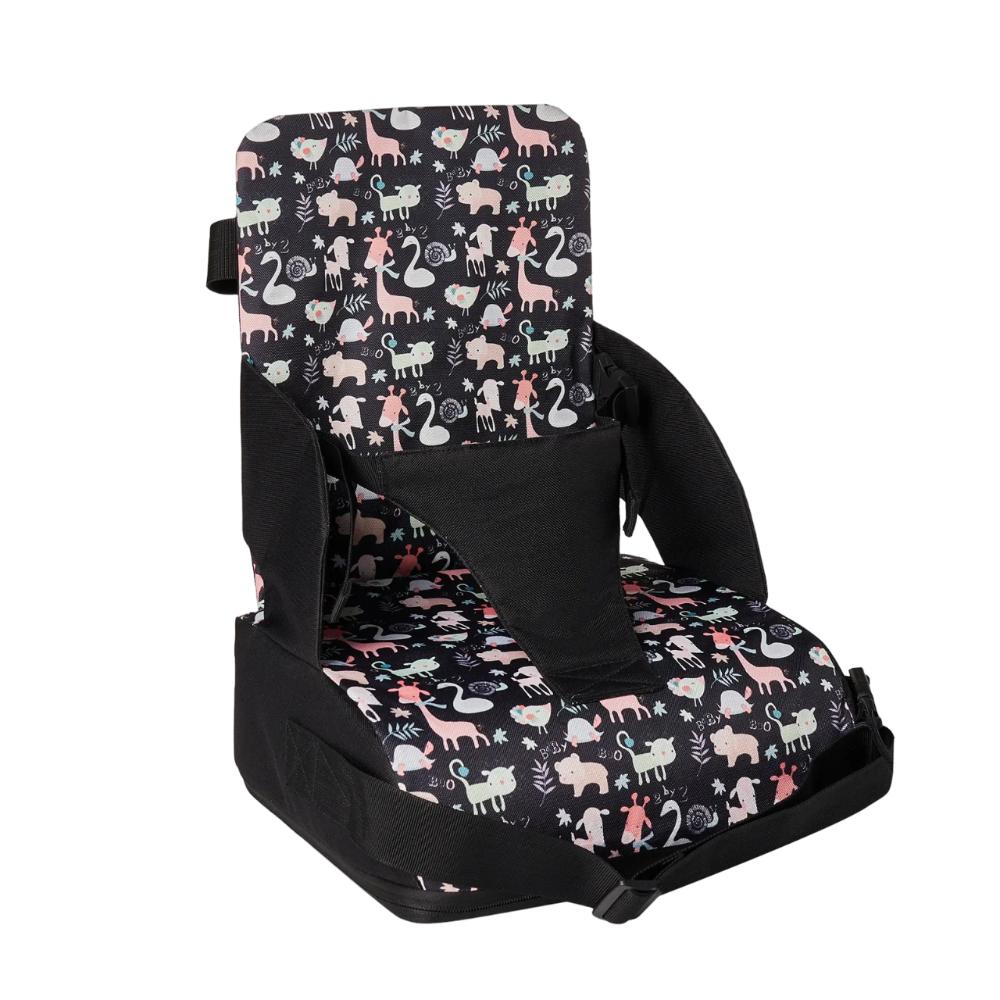 Portable baby booster seat for travel. Compact, foldable high chair for toddler dining. Secure, easy-clean infant support.