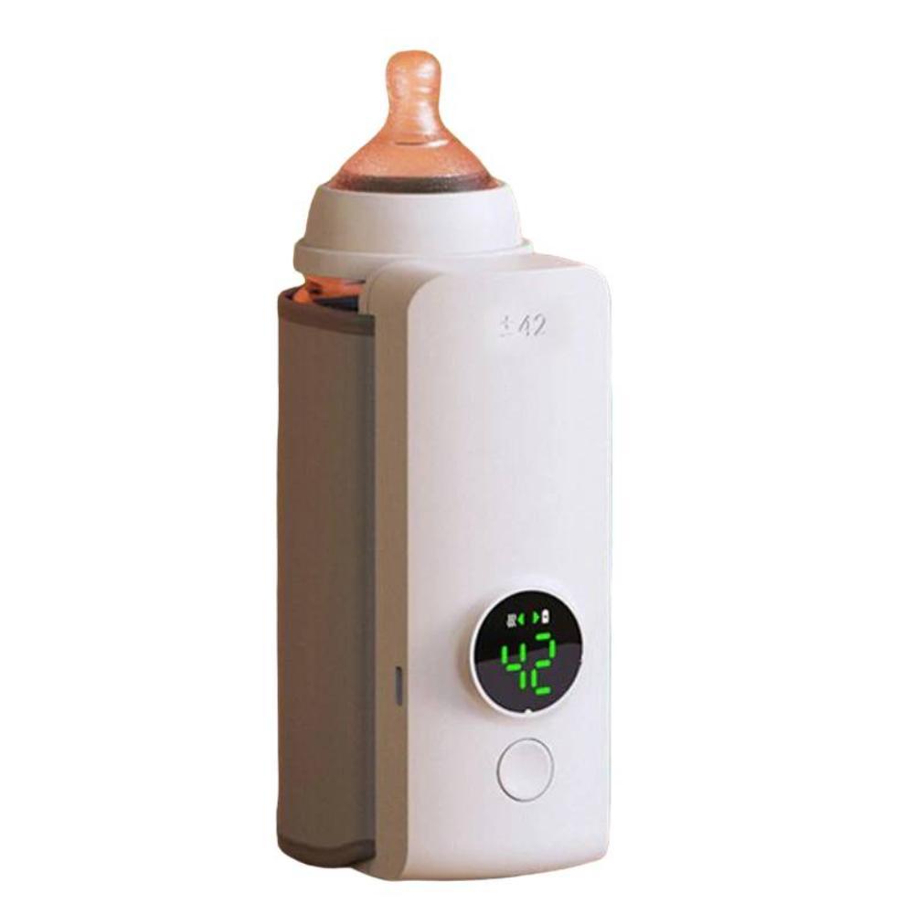 Portable baby bottle warmer with digital temp control, perfect for on-the-go feeding & travel.