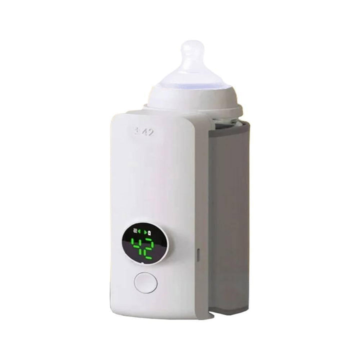 USB rechargeable portable milk warmer for babies, features precise digital temperature display.