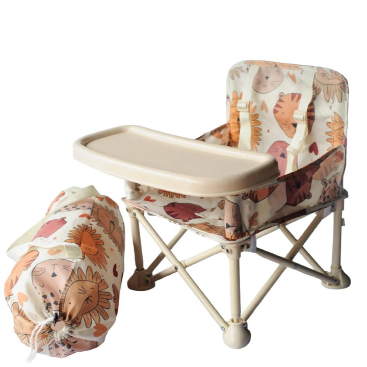 Portable baby feeding chair for outdoor picnics. Compact, travel-ready toddler seat ensures safety & comfort on adventures.