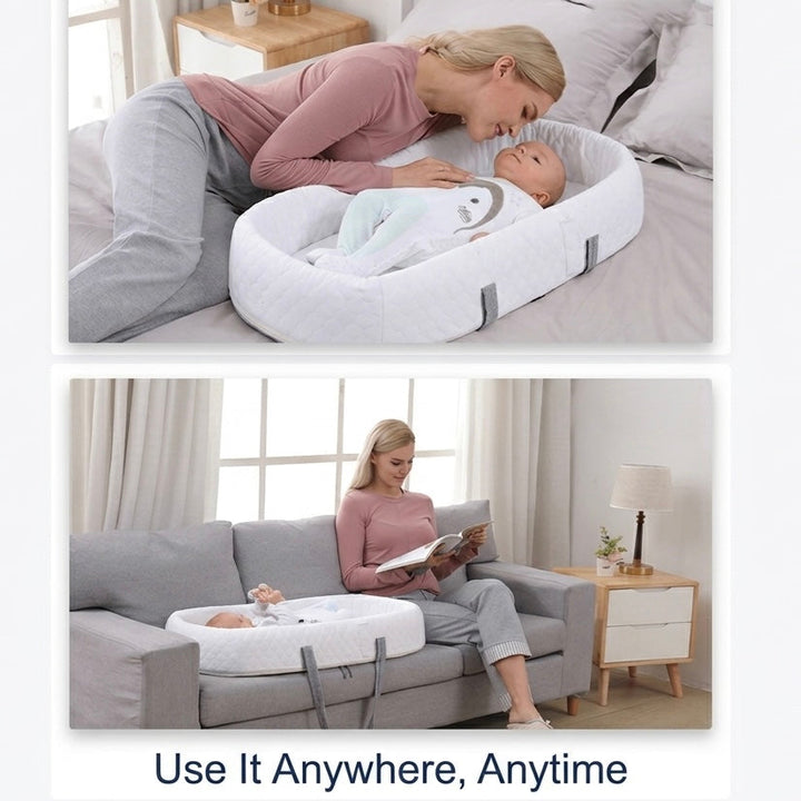 Foldable pop-up baby travel crib with integrated mosquito net, ideal for on-the-go infants.