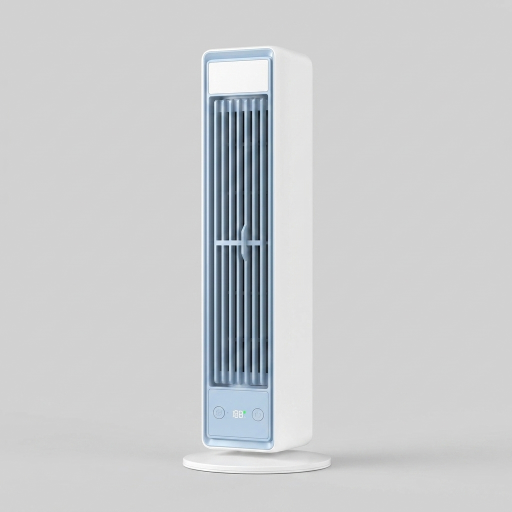 Quiet, personal bladeless fan with remote control, perfect for desks, bedrooms, or travel.