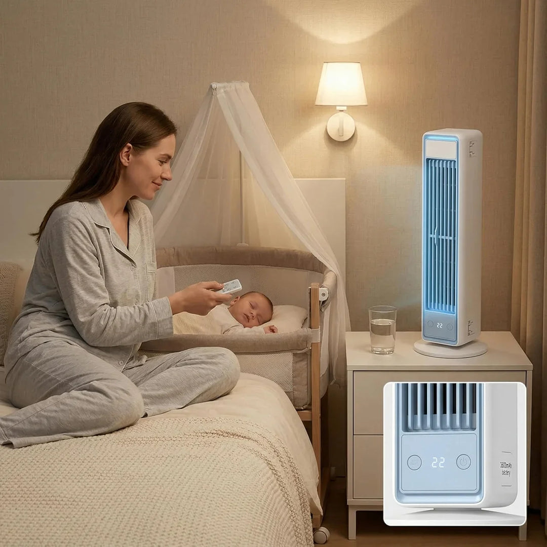 Bladeless cooling fan with convenient remote control. Enjoy quiet, oscillating airflow anywhere.