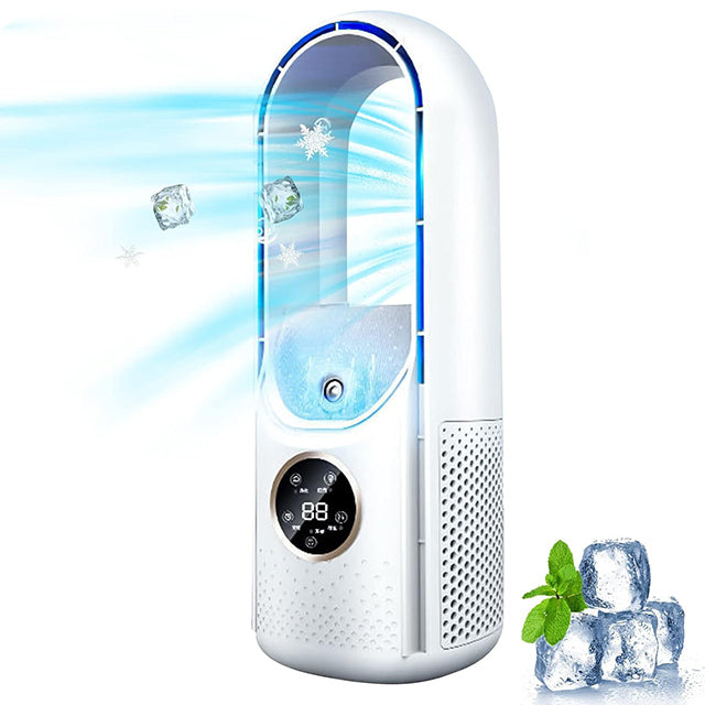 Portable bladeless silent air conditioner, ideal for home & office cooling.