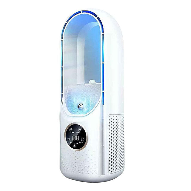 White portable bladeless silent air conditioner, ideal for efficient personal space cooling.