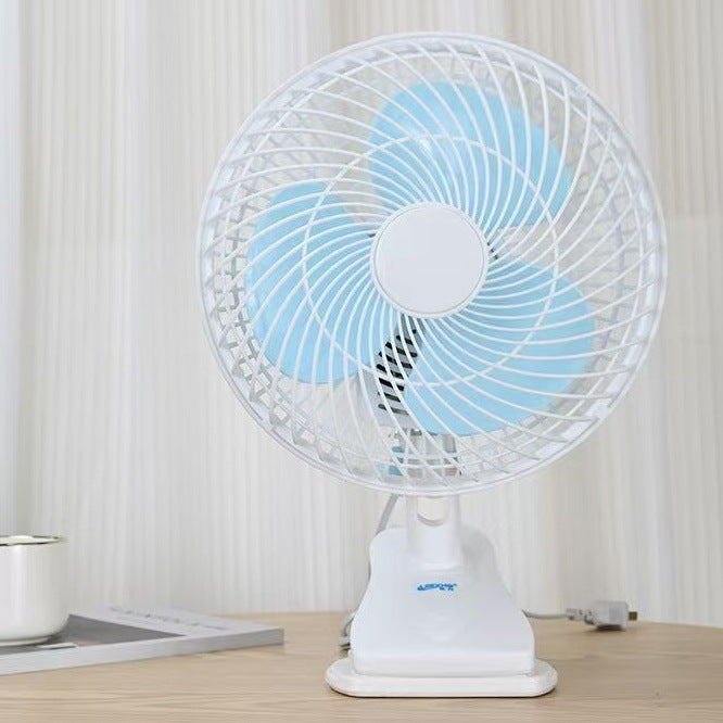 Portable cooling fan for desk use, ideal for home or office air circulation.