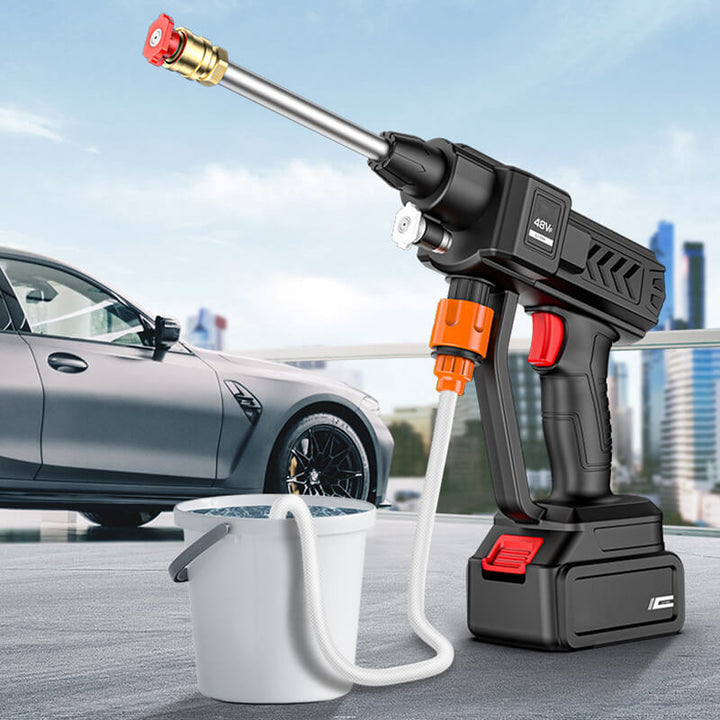 Portable cordless power washer with 3-in-1 nozzle for versatile outdoor cleaning. Battery-powered & lightweight.
