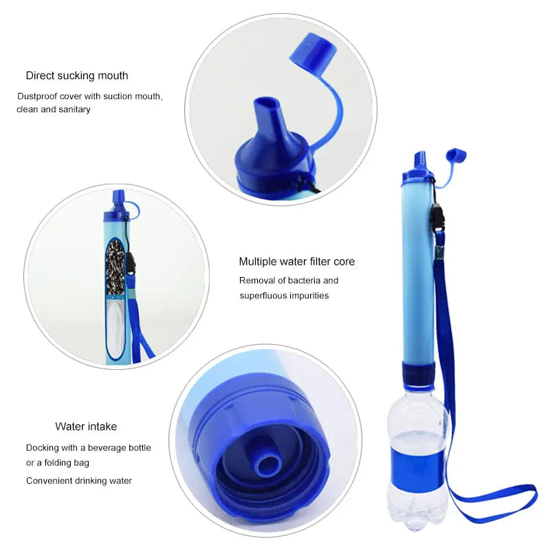 Essential emergency water filter for survival hydration. Portable purification gear for outdoor, camping, and hiking.