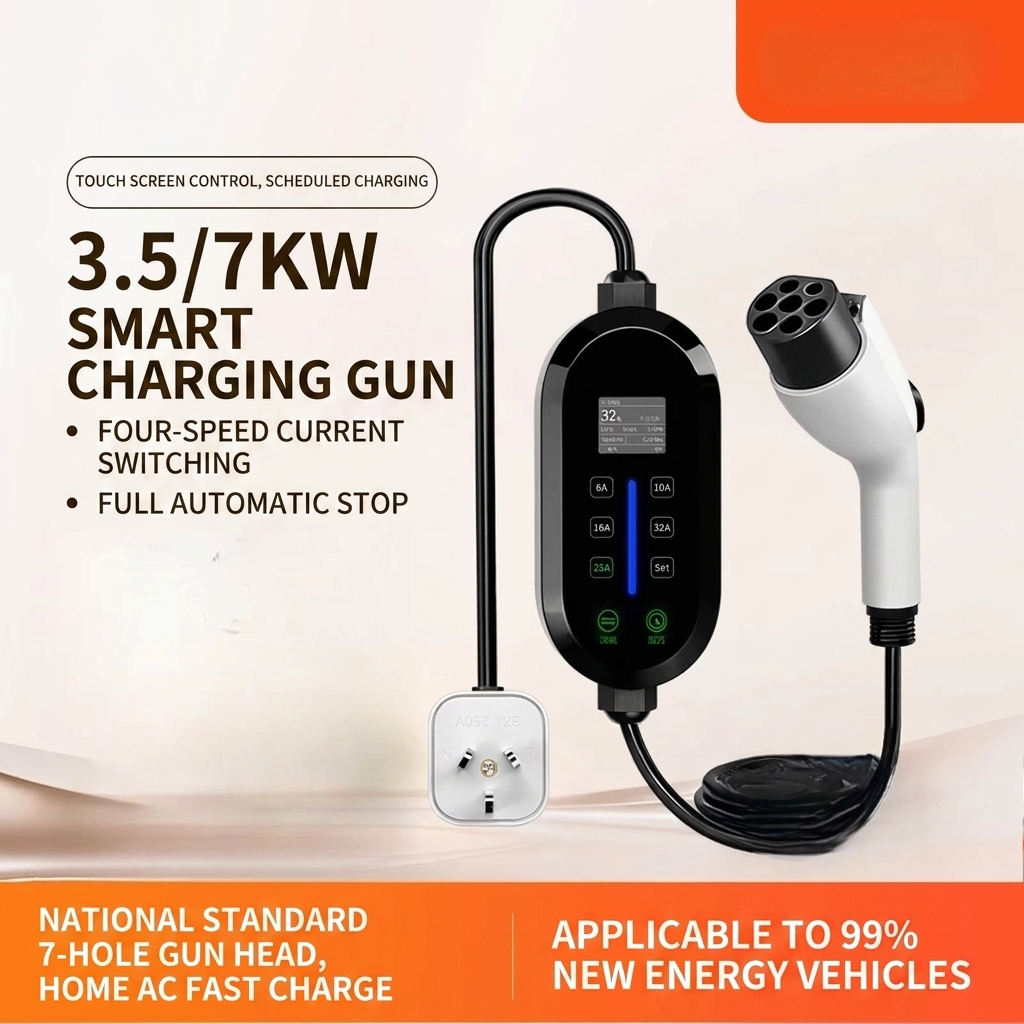User plugging in a portable EV charging gun to an electric vehicle for easy power-up.