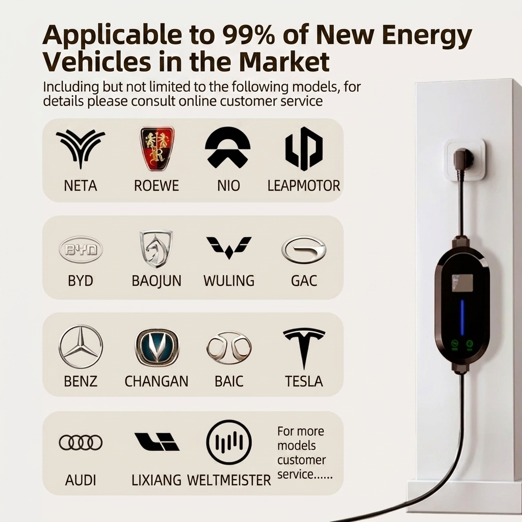 Portable EV charger gun in an outdoor setting, demonstrating its travel convenience for EVs.