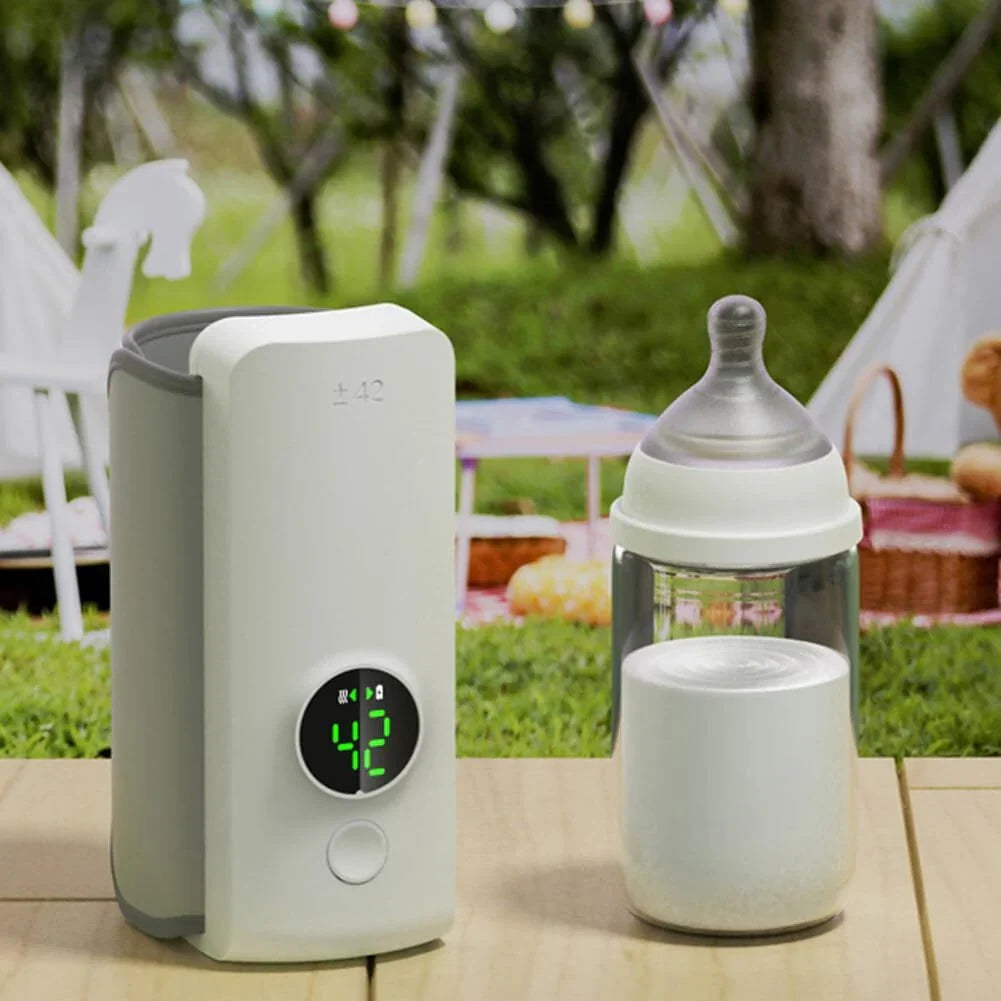 Rechargeable baby bottle warmer for travel, ensuring warm milk anywhere. Essential infant care.
