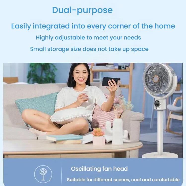 White portable pedestal fan with remote, rechargeable for indoor outdoor cooling.