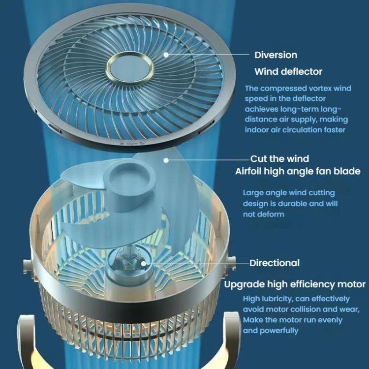 USB-C rechargeable pedestal fan, remote operated, quiet for peaceful environments.