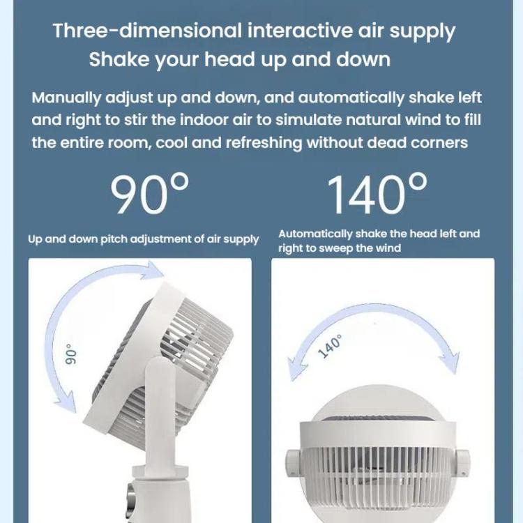 Modern portable fan, pedestal design, long-lasting battery & handy remote for ultimate comfort.