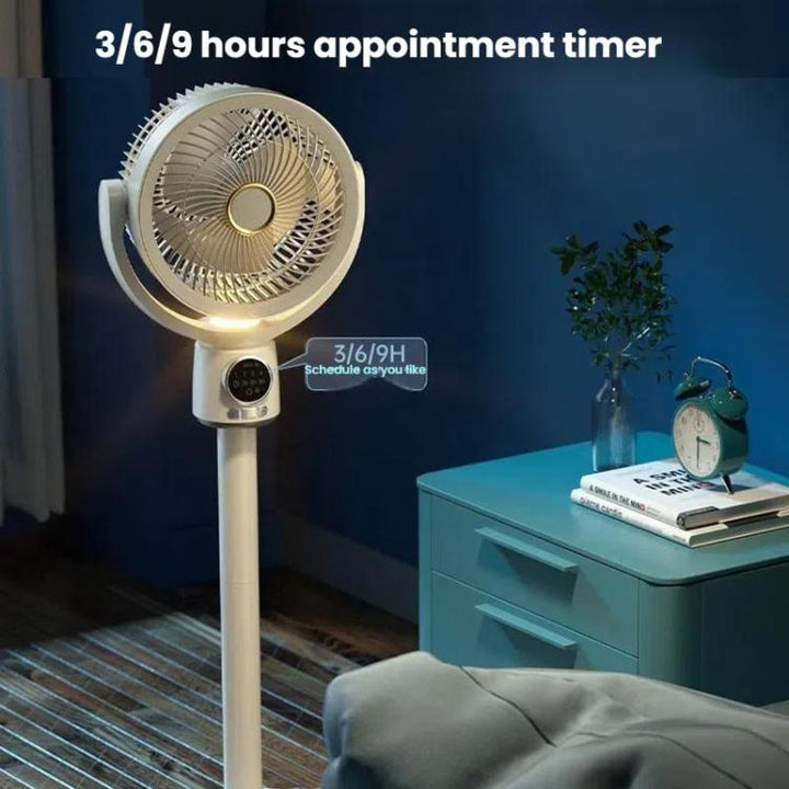 USB powered portable pedestal fan, remote controlled, providing cool air anywhere.