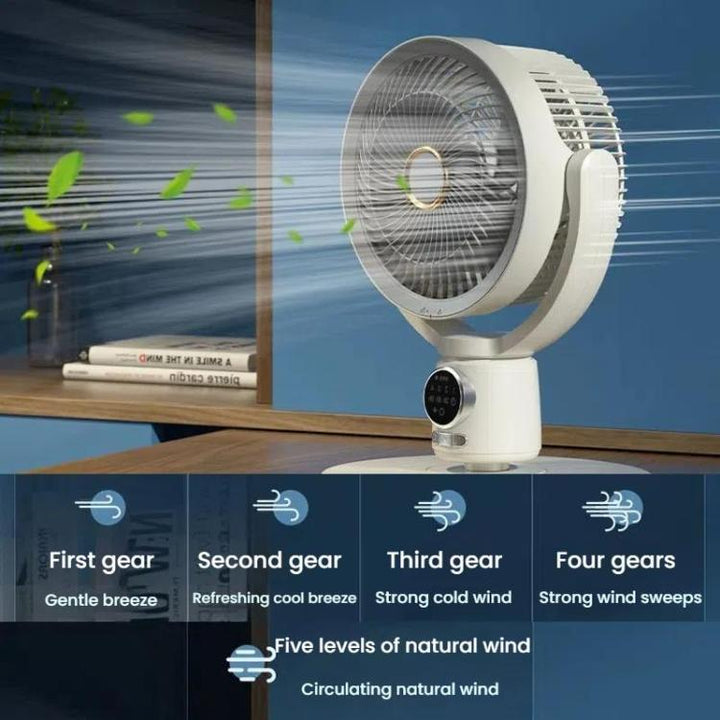 Efficient portable floor fan, oscillating, with a powerful rechargeable battery & remote.