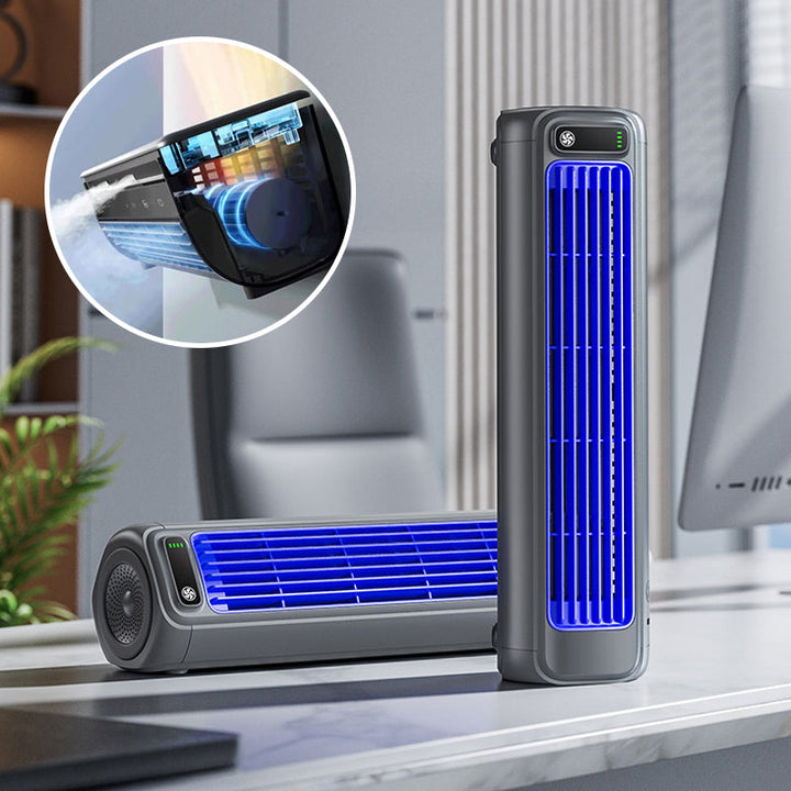 Compact cordless personal cooler in a modern beige finish, ideal for travel.