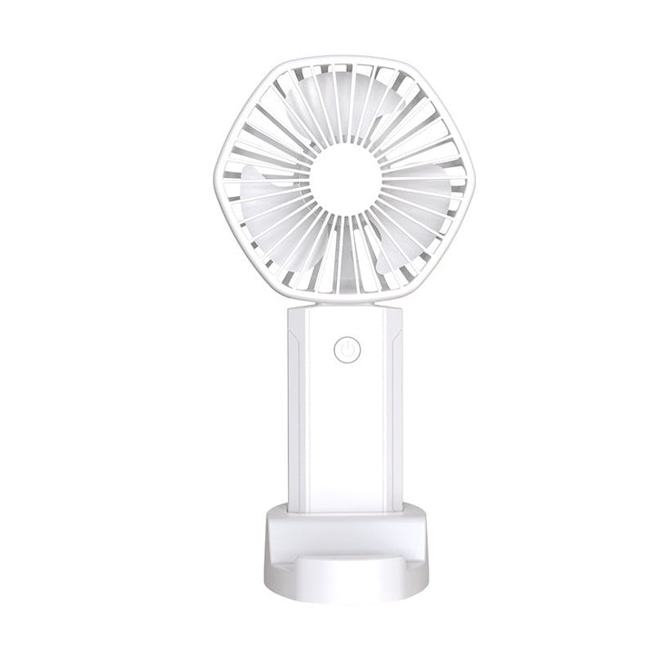 Compact USB rechargeable travel fan for personal cooling on-the-go. Perfect for summer trips.