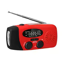 NOAA weather alert radio. Solar & hand crank. Emergency flashlight & phone charger for power outages & storms.