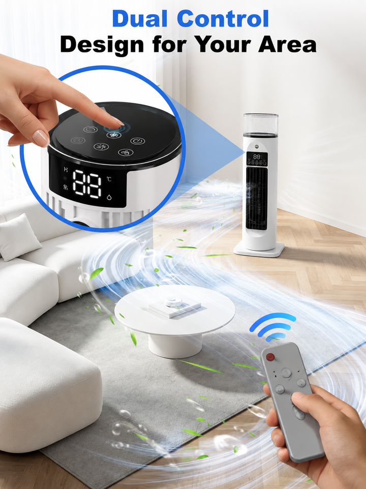 3-in-1 portable evaporative cooler, humidifier & fan for comfortable indoor environment.