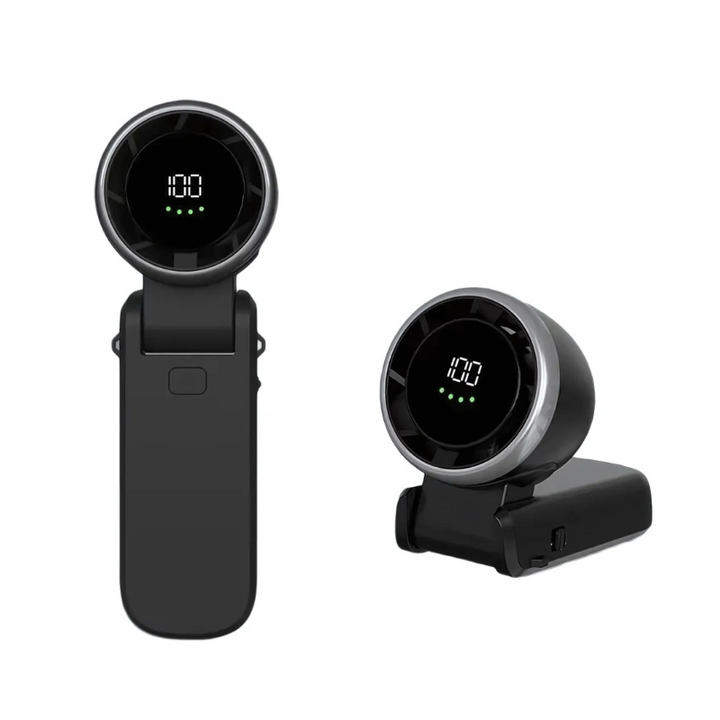 Compact portable handheld fan with powerful turbo air, perfect for instant personal cooling during travel & outdoor adventures.