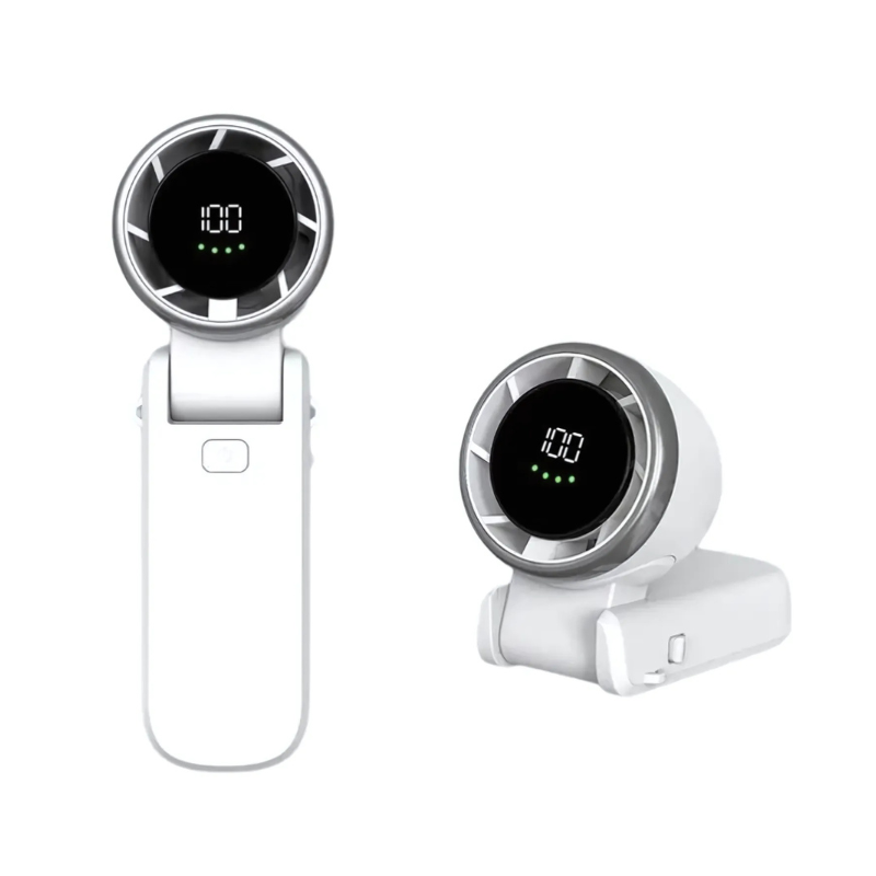 Close-up of a modern portable turbo handheld fan, ideal for personal instant cooling during hot summer days.