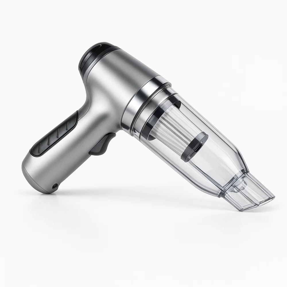 Ergonomic portable car vacuum for superior auto detailing and quick removal of dirt & debris.