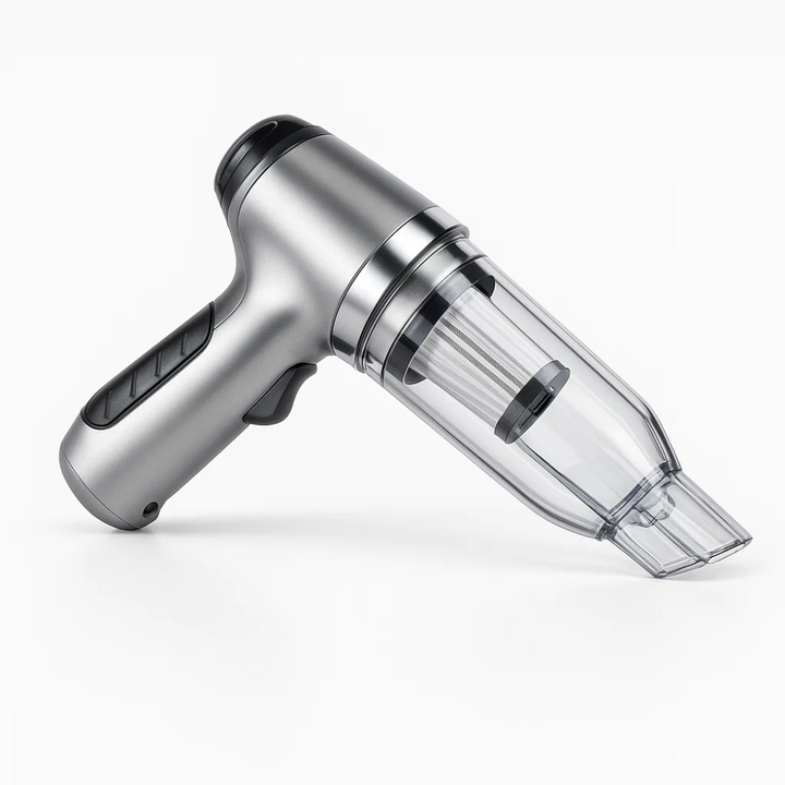 Ergonomic portable car vacuum for superior auto detailing and quick removal of dirt & debris.