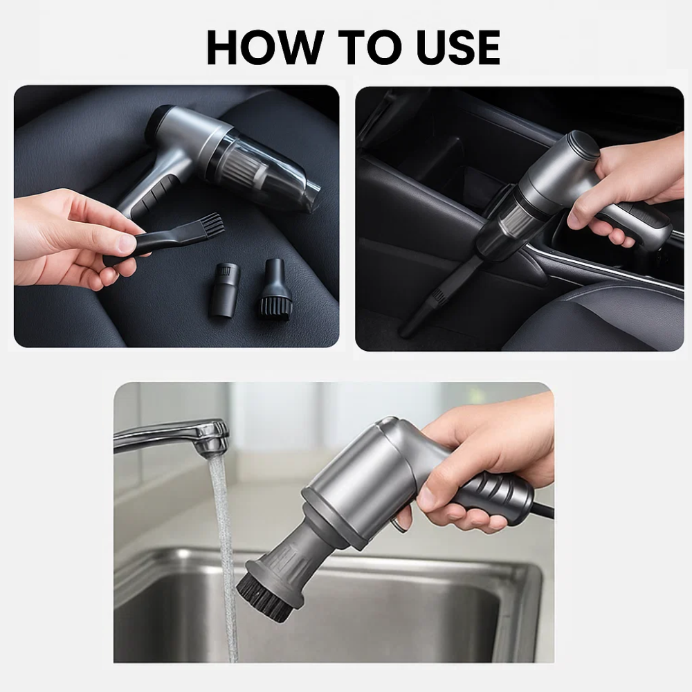 Modern design portable car vac, offering strong suction and wireless freedom for your vehicle.