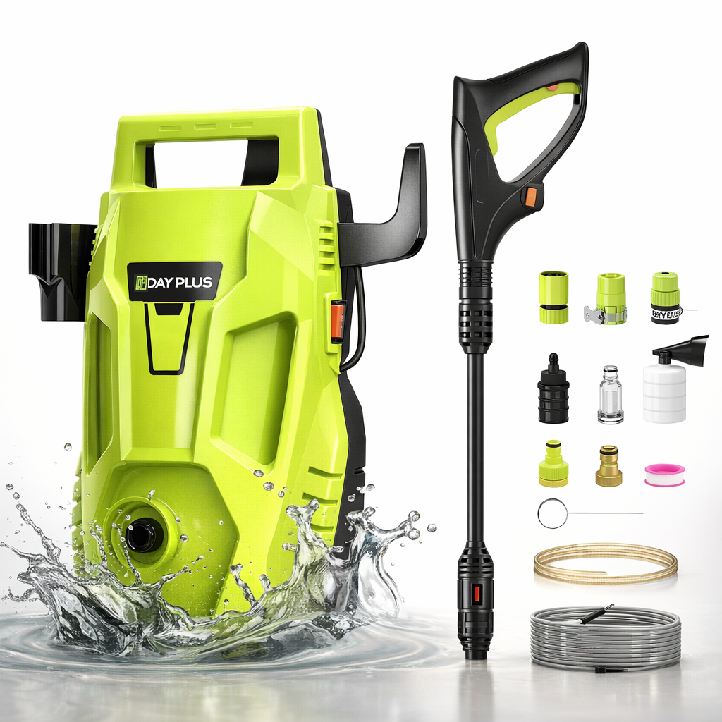 Powerful 2900 PSI electric pressure washer with 23ft hose & adjustable nozzle for versatile outdoor cleaning.