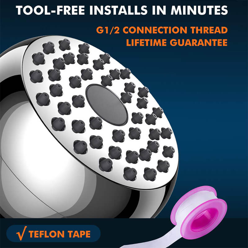 Easy Install High Pressure Shower Head with powerful spray, featuring anti-clog nozzles for lasting performance.