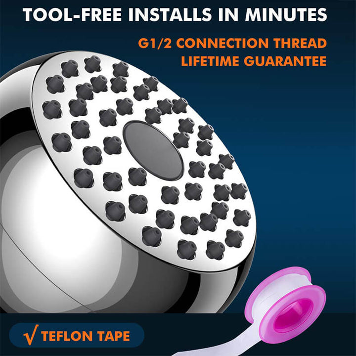 Easy Install High Pressure Shower Head with powerful spray, featuring anti-clog nozzles for lasting performance.