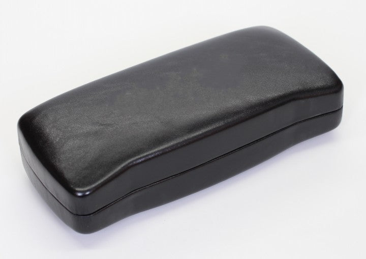 Elegant women's black leather eyewear case, a stylish travel essential for sunglasses & reading glasses.