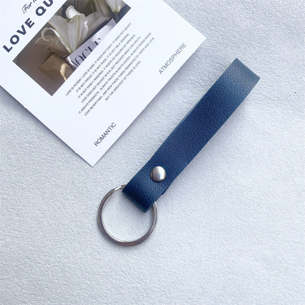 Blue leather key fob, compact and high-quality for all keys.