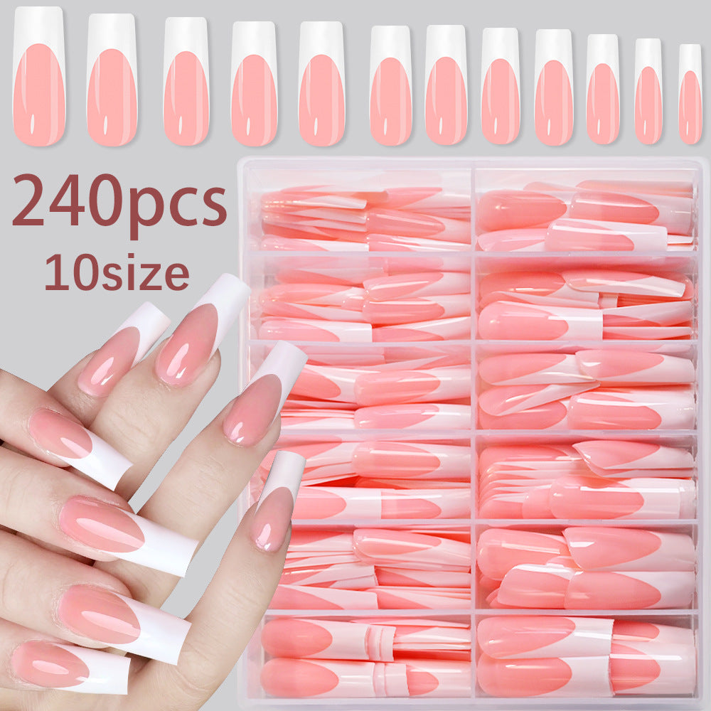 Premium French tip press-on nails for women, an instant manicure kit for glamorous nail art.