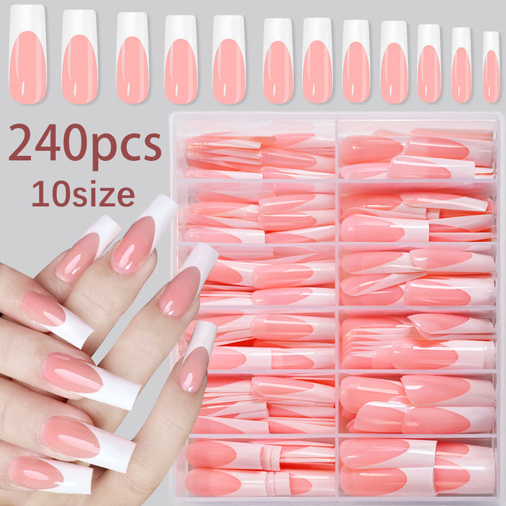 Premium French tip press-on nails for women, an instant manicure kit for glamorous nail art.